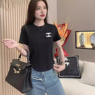 Pure Cotton White Shoulder T-Shirt Slim-Fit Simple Sweet Elegant Foreign Style All-Match Niche Chic Hong Kong Style Instagram Top Trendy