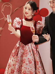 Bridal toast dress can be worn at ordinary times Red engagement dress 2024 new wedding evening dress small back-to-door dress for women