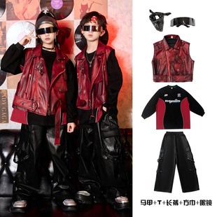 Children's Spring and Autumn New Men's and Women's Children's Leather Vest Women's Short Korean-style Vest PU Sleeveless Leather Vest Chop Shoulder Trendy Street