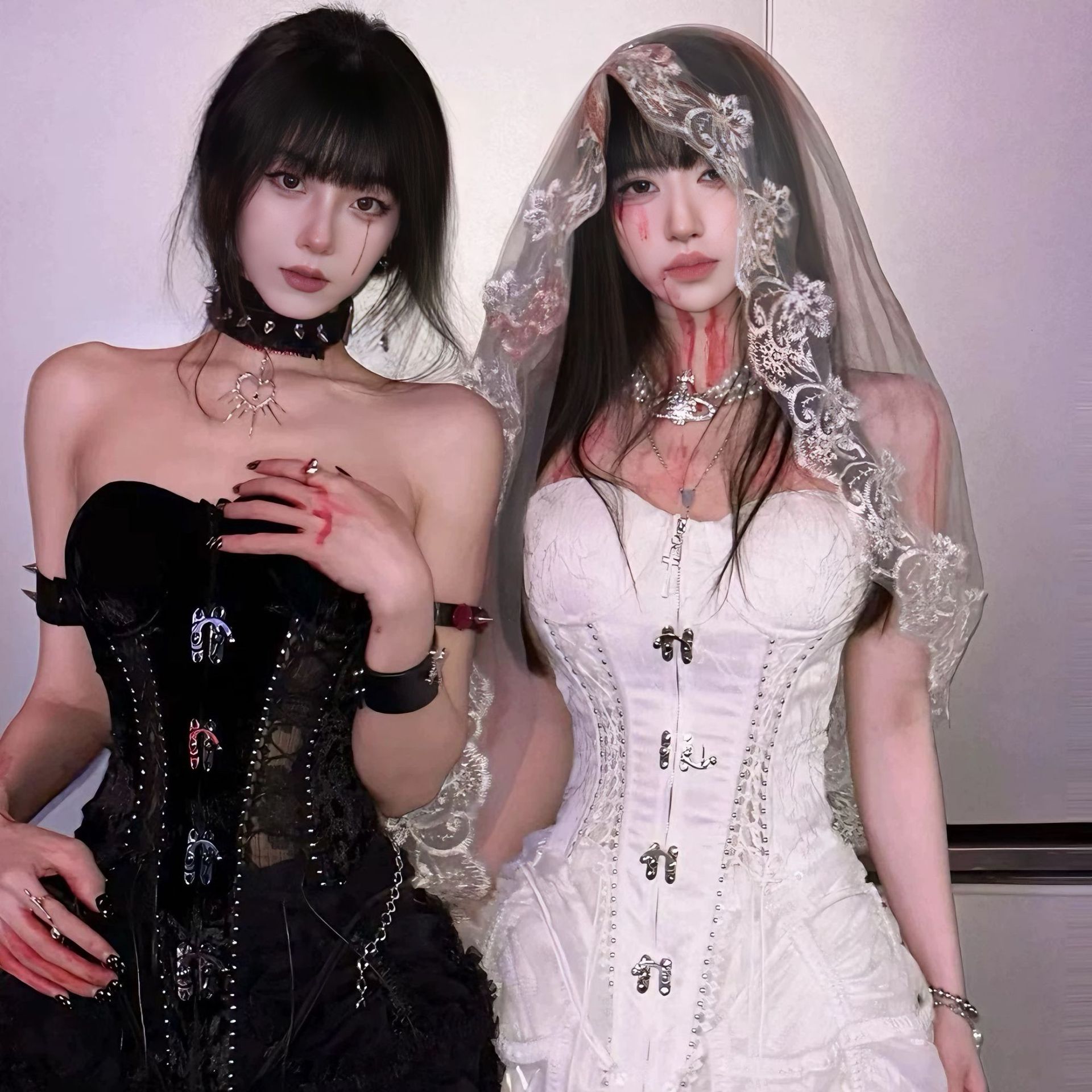 Black Lace Veil Halloween Cos Gothic Virgin Mary Vampire Bride Dress up Props with Headdress