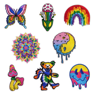 Cartoon Embroidered Cloth Stickers Color Cartoon Characters Bear Cloth Stickers Cute Tide Stickers Ironing Flower Badge Stickers