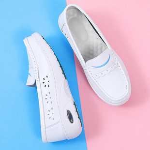 New Air Cushion Nurses Shoes Women's Soft Sole Comfortable Non-slip Not Tired Feet Flat Middle Heel Hollow White Shoes for Medical Care Work