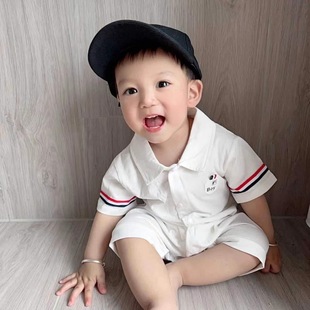 Summer Newborn Baby Thin Short-sleeved Suits Hundred Days Full Moon Online Fashion Suits Summer Wear Men's Baby Climbing Suits
