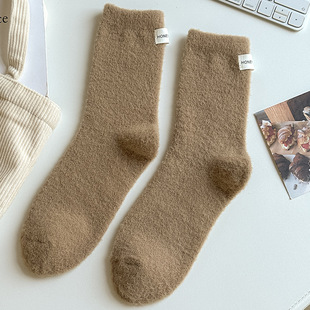 Socks Women's Mid-tube Socks Thick Socks fleece-lined Thickened Warm Moon Socks Winter Home Australian Flannel Standard brown Socks