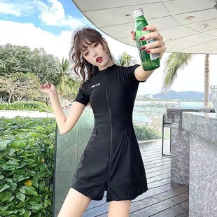 New Swimsuit with Pocket Split Skirt Belly Covering Slim Women's Conservative Swimsuit Small Chest Gather Swimsuit