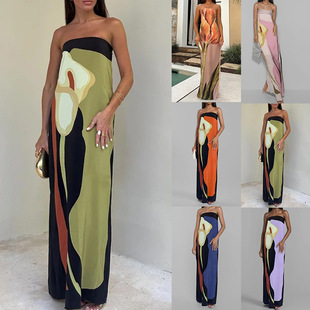 Cross-border Independent Station Cross-border New Women's Fashion Sleeveless Shoulder Avant-garde Sexy Backless Printed dress