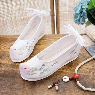 Miao kite increased 3cm bow shoes new antique lace-up shoes embroidered shoes Chinese clothing shoes