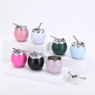 Customized Amazon 304 Stainless Steel Egg Cup Small Capacity Vacuum Insulated Cup with Straw Portable Mate Cup