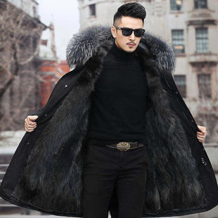 Special Price New Parker Clothing Men's Mid-length Warm Leather Thickened Fur One-piece plus size Loose Imitation Fur Jacket