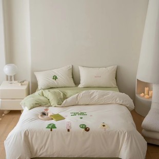 100 Cotton Sanding Four-piece Set Cotton Three-dimensional Towel Embroidered Four-piece Set Cartoon Cute Quilt Cover Bed Sheet Pillowcase
