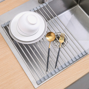Sink Dishes Drain Rack Kitchen Foldable Stainless Steel Storage Rack Telescopic Washing Fruit and Vegetable Drain Rack