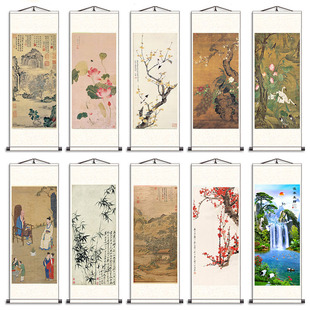 Ink Lotus Flower and Bird Painting Landscape Chinese Painting Silk Painting Feng Shui Hanging Painting Calligraphy and Painting Antique Famous Scroll Painting