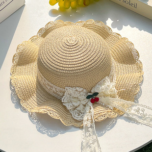 Children's Straw Hat Women's Summer Sunscreen Sunshade Hat Beach Seaside Vacation Student Sun Hat Trendy Baby Princess Hat