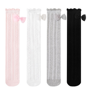 Girls' Long Socks Spring and Summer Thin Lolita Bow Lace Princess Socks Summer Mesh Baby Long Socks