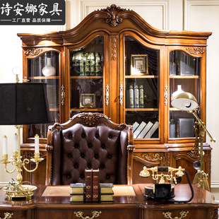 Neoclassical European-style Desk Solid Wood Carved American-style Computer Desk Writing Desk Study Table and Chair Combination Furniture