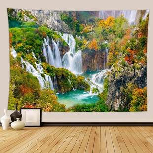 Scenery Creek Flowing Water Waterfall Style Pattern Tapestry Hanging Picture Background Wall Hanging Beach Towel Hanging Cloth
