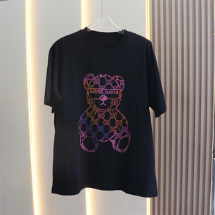 Gaojie Fashion European Toiling Brand Heavy Diamond Bear Net Red Get Bear Star Та же футболка с короткими рукавами плюс большой размер