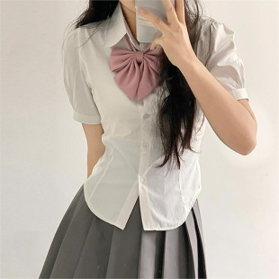 Jk Uniform Waist Shirt Women's Pure Design Sense Slim-fit Spice Girl Short-sleeved Top 2025 New Strap White Shirt