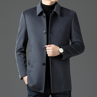Autumn and Winter Thick Cashmere Middle-aged and Elderly Men's Wool Coat High-end Casual Goose Down Liner Wool Coat Coat for Men