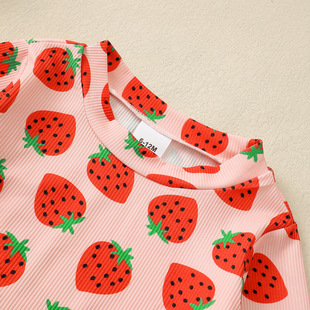 Cross-border Infant Girl Infant Strawberry Crewneck Long Sleeve Trousers Two-piece Set Support Children Spring and Autumn