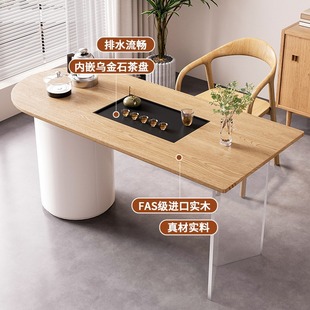 Cream Style Solid Wood Tea Table and Chair Modern Simple Household Small Apartment Living Room Balcony Tea Table and Chair Combination
