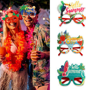 Cross-border New Summer Hawaiian Glasses Tropical Theme Party Decorations Flamingo Coconut Tree Photo Glasses Frame