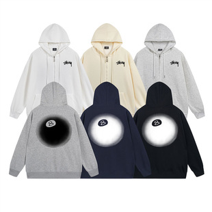 Zipper fleece-lined Hooded Sweater European and American Letter Parade Black 8 Men's and Women's Casual 12 STU Zipper Hoodie