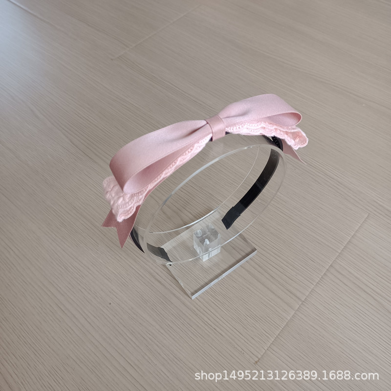 Sweet Children's Primary and Secondary School Girl Hair Band Pink Lace Bow Pressure Hair Band Plastic Toothed Headband