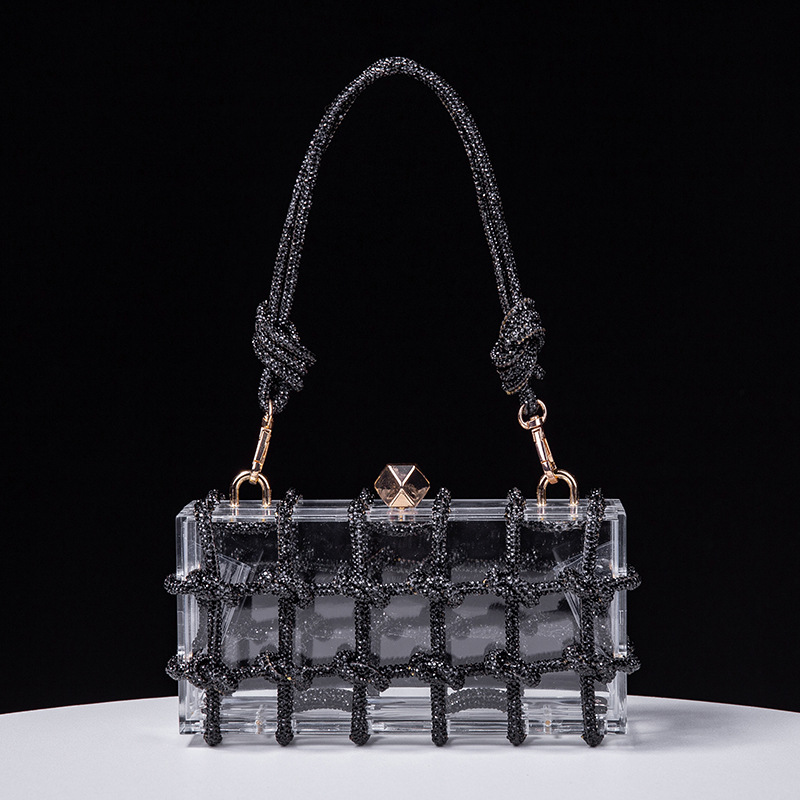 Cross-border Spring/Summer Acrylic Transparent Storage Box, Handmade Woven Rope Small Square Bag, Underarm Handbag