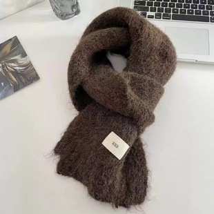 Mohair Scarf Winter Women's Solid Color White Knitted Wool Warm Thickened Student Neck Fashionable ggg Neck for Women