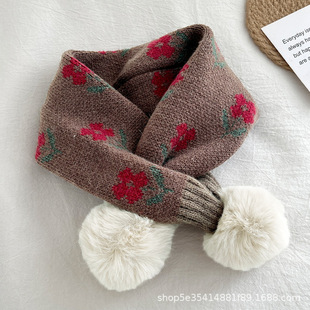 Autumn and Winter Girls' Cross Plush Neck Children's Neck Windproof Knitted Scarf Girls' Cute Baby's Neck Set Warm
