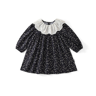 MDD Girls' Skirt 2025 Spring New Arrival Baby Girl Lace Collar Floral Sweet Princess Long Sleeve dress