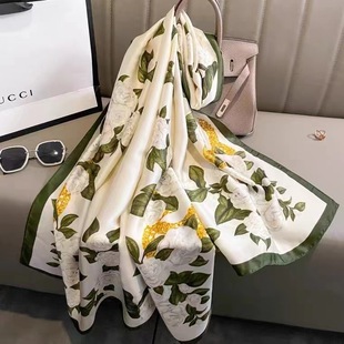 New Gardenia Flower Brocade Long Scarf Shawl Scarf Women's Decorative All-match Shawl Sunscreen Beach Towel Live Wholesale