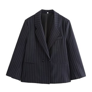ZAB Autumn New Women's European and American Style French Design Sense Pinstripe Loose Suit Jacket 1255819