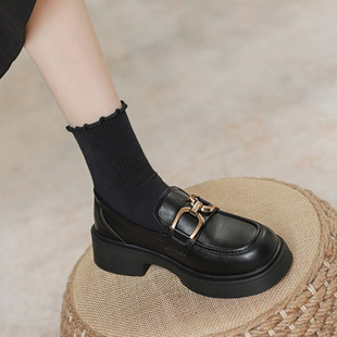 Genuine Leather fleece-lined Loafers Women's 2025 Autumn and Winter New Thick-soled Snow Boots Warm Cotton Shoes Vintage Single-layer Shoes Small Leather Shoes
