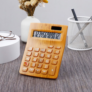 Wood grain solar calculator for accounting and finance office LOGO printing multifunctional portable student computer