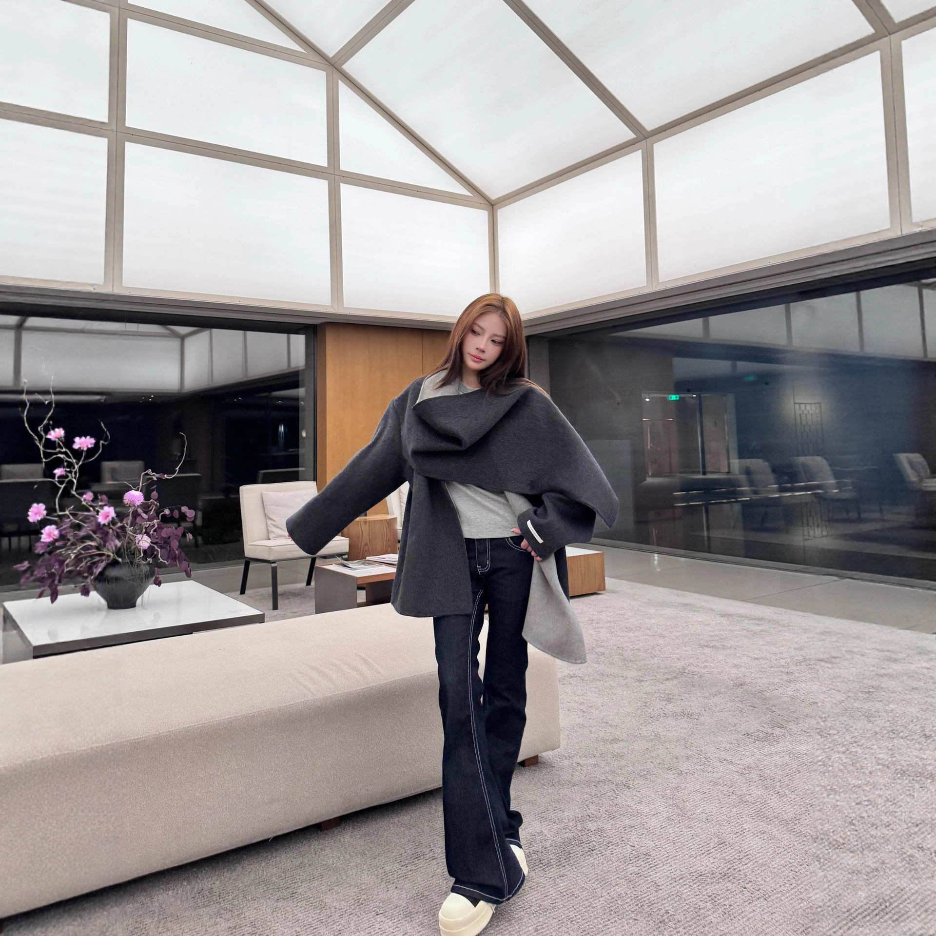 High-End Scarf, Loose Cashmere Jacket, Autumn and Winter New Style, Short Korean Style Woolen Jacket for Small People