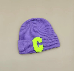 2022 autumn and winter new children's wool cap C letter casual boys and girls baby warm knitted cap ear cap