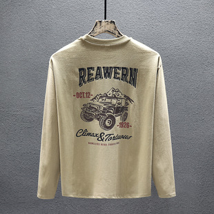 2024 new long-sleeved T-shirt men's fashion brand printed loose round neck top spring cotton casual undershirt