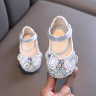 2021 Summer New Korean Style Casual Girls Butterfly Diamond Small, Medium and Large Children's Dancing Leather Shoes