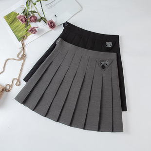 Women's Skirt Academic Style High Waist Spring and Summer Suit Material A- line Skirt Anti-slip Skirt Wrinkle-resistant Design Pleated Skirt