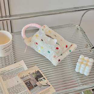 Ins Cream Style Fabric Tissue Box Hanging Living Room Bathroom Tissue Bag Car Tissue Storage Bag Paper Box