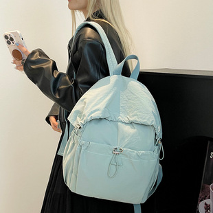 Colorful Fox Japanese and Korean Style New Women's Solid Color Pleated Nylon Backpack Lightweight Commuter Large Capacity Backpack