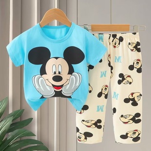 Kid's pajamas детская одежда 2025 детские мультфильмы пижамы летняя корейская версия брюки с короткими рукавами фабрика прямой поставки