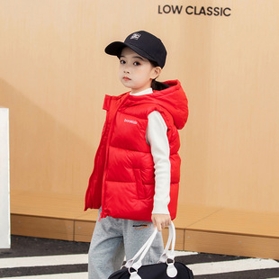 Girls' Down Cotton Vest Hooded Thickened Autumn and Winter Children's Vest Baby's Vest Shoulder Wearing Glossy Face