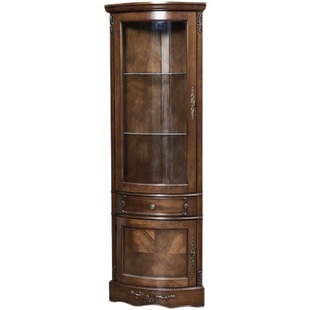 American-style solid wood corner cabinet corner with glass display cabinet dining room arc corner cabinet corner cabinet triangle small wine cabinet