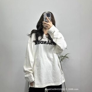 Original quality jils @ nder offset printing three-dimensional letter logo printing long sleeve T-shirt loose base lovers