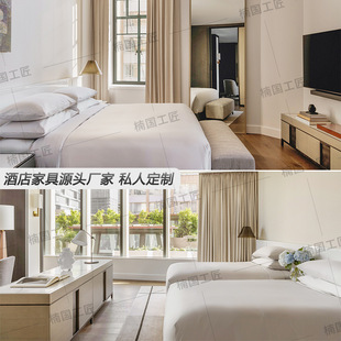 Full Set of Customized Star Hotel Furniture, B&B Bed Box, Hotel Room Bed, Standard Room Bed End Stool, Round Table and Chair Renovation