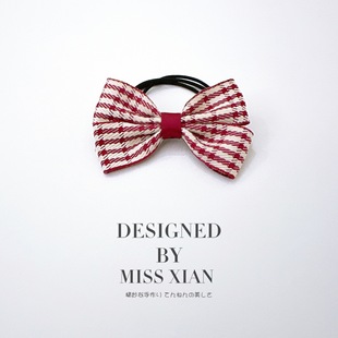 Korean Style Sweet Cute Children's Rubber Tendon Baby Little Girl Pink Plaid Small Bow Mini Hair Rope