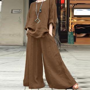 Amazon cross-border spring and autumn plus size loose temperament casual solid color cotton long sleeve solid color fashion sports suit